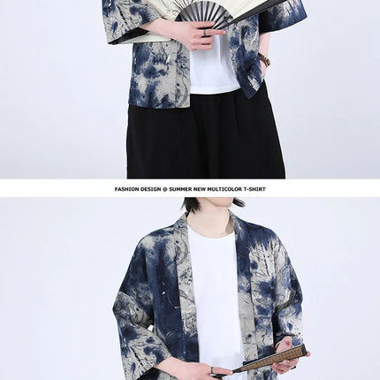 Camicie Uomo Yukata Cosplay Kimono Giapponese Retrò, Camicie Etniche Stampate da Uomo, Camicie in Lino Moda Donna, Blusa Oversize Haori
