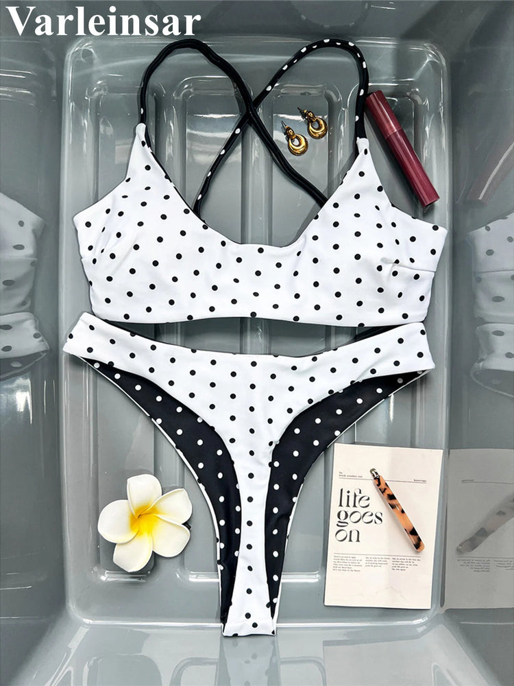XS - L Nuovo Bikini Micro Thong a Pois da Donna, Costume da Bagno Due Pezzi, Set Bikini V7854 PlatiNum