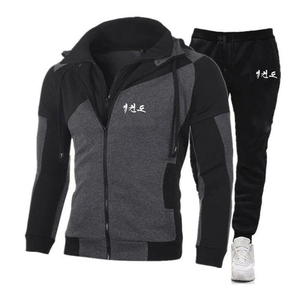 2025 Spring Autumn WTF World Taekwondo Federation Print Men's Popular Splicing Zip Hoodies+Solid Color Drawstring Sweatpants Set PlatiNum