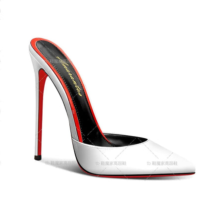 Sandali Baotou da donna nuovo stile 2025, tacchi alti con fondo rosso a punta da 12 cm, tacchi ultra fini, mezze pantofole per uso esterno platinumshop