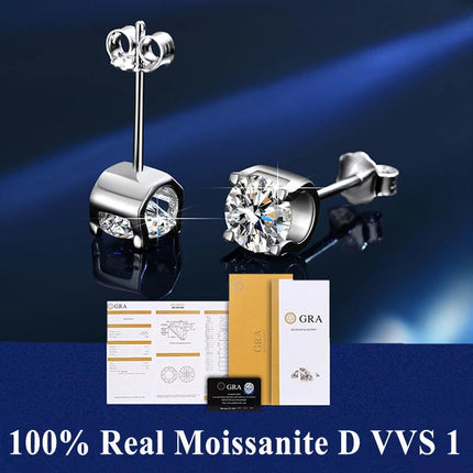 D VVS1 Pass Diamond Tester Moissanite Stud Earrings For Women 100% Real 925 Sterling Silver 2 GRA Certificates Moissanita PlatiNum