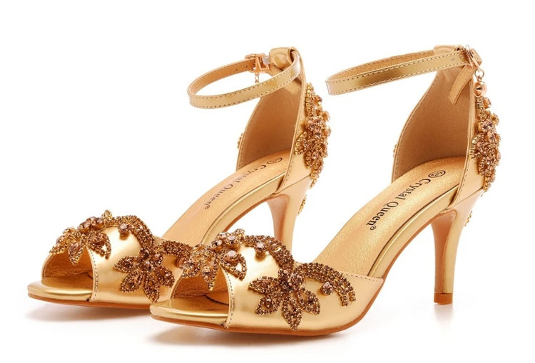 Sandali da donna di qualità femminile strass PU 7CM tacchi sottili cinturino con fibbia scarpe da donna in stile coreano vestito blu cielo maturo