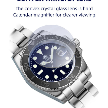 ADDIESDIVE Men's Quartz Watch 200m Waterproof Ceramic Bezel Steel Watch Magnifying Mirror Glass BGW9 Blue Luminous Diving Watch