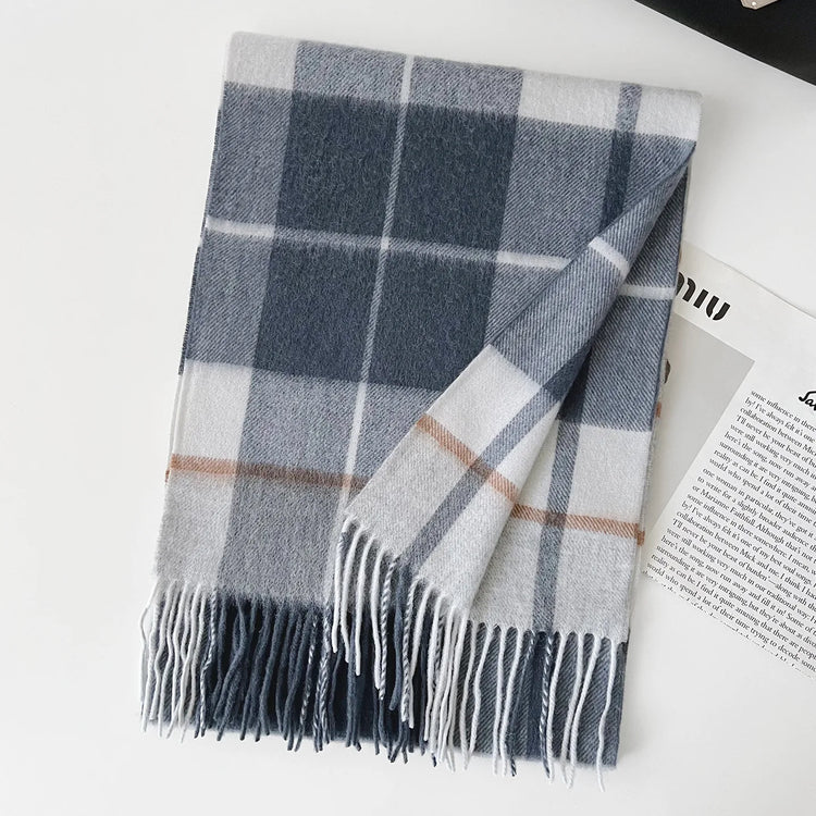 High Quality 100% Pure Wool Scarf Women Classic Chic  Autumn Winter Colorful Plaid Tassel Warm Muffler Female Thermal Shawl Lady