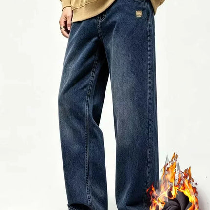 American Retro Jeans Men's 2026 Autumn and Winter with Plush New Trendy Brand High Street Casual Loose Straight Leg Long Pants