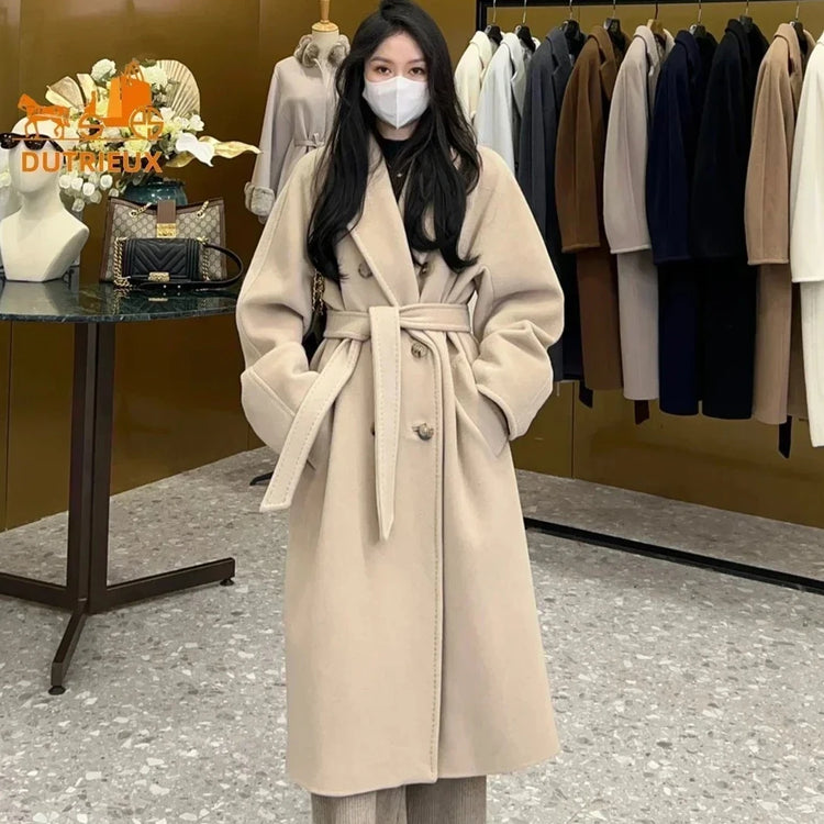 DUTRIEUX Women's Coat Double-sided 10% Cashmere 90% Wool Women's Long Coat Jacket, 2025 Winter New Long Cashmere Coat Women