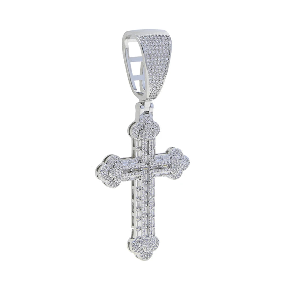 Collana con croce ghiacciata per uomo donna ciondolo con zirconi color argento bling con catena a maglie cubane da 15 mm gioielli hip-hop