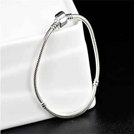 Famous Brand Original Certified 925 Sterling Silver Bracelet for Women DIY Charms Beads Snake Link Chain Classic Wrist Jewelry PlatiNum