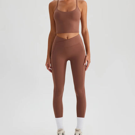 Women Gym Sports Leggings Workout Yoga Pants With Pockets High Waist Tights Fitness Pants Outdoors Running Training Trousers PlatiNum