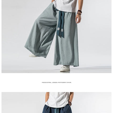 Pantaloni Larghi da Uomo Stile Kimono Giapponese 2026, Joggers Retrò, Pantaloni Larghi in Lino Stile Yukata, Pantaloni Robe Nepal con Cavallo Ampio