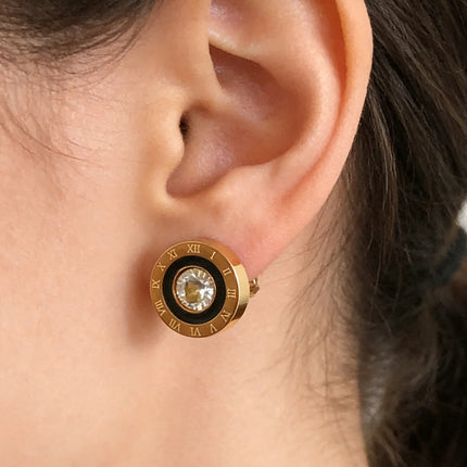 Orecchini a bottone con numeri romani in acciaio inossidabile 316, rotondi, brillanti, con zirconi AAA, diametro 12 mm, per donna, gioielli di marca di alta qualità platinumshop