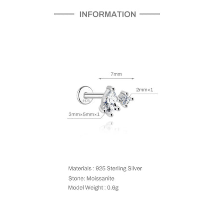 Aide S925 Sterling Silver Moissanite Silver Color Srud Earrings Women Heart Leaf Geometric DIY Ear Bone Sruds Piercing Jewelry PlatiNum