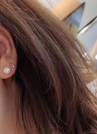Hip Hop Female Earrings 925 Sterling Silver Small Round Shaped Earrings for Women Bling Zirconia Ear Fashion Statement Jewelry PlatiNum