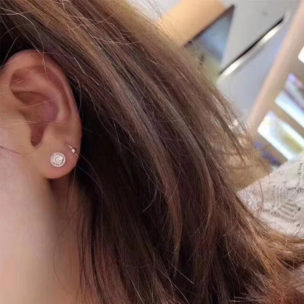 Hip Hop Female Earrings 925 Sterling Silver Small Round Shaped Earrings for Women Bling Zirconia Ear Fashion Statement Jewelry PlatiNum