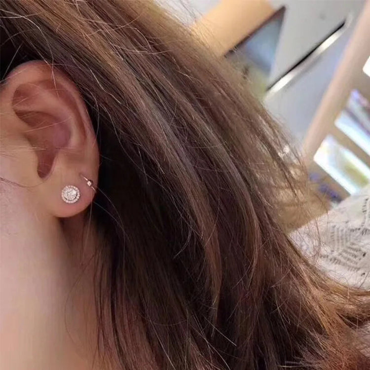 Hip Hop Female Earrings 925 Sterling Silver Small Round Shaped Earrings for Women Bling Zirconia Ear Fashion Statement Jewelry PlatiNum