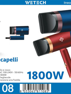 Compact Foldable Travel Blow Dryer 1600W Power 100‑240V Universal Voltage Cold Air Function Hanging Loop Design For Travel Household Hair Care