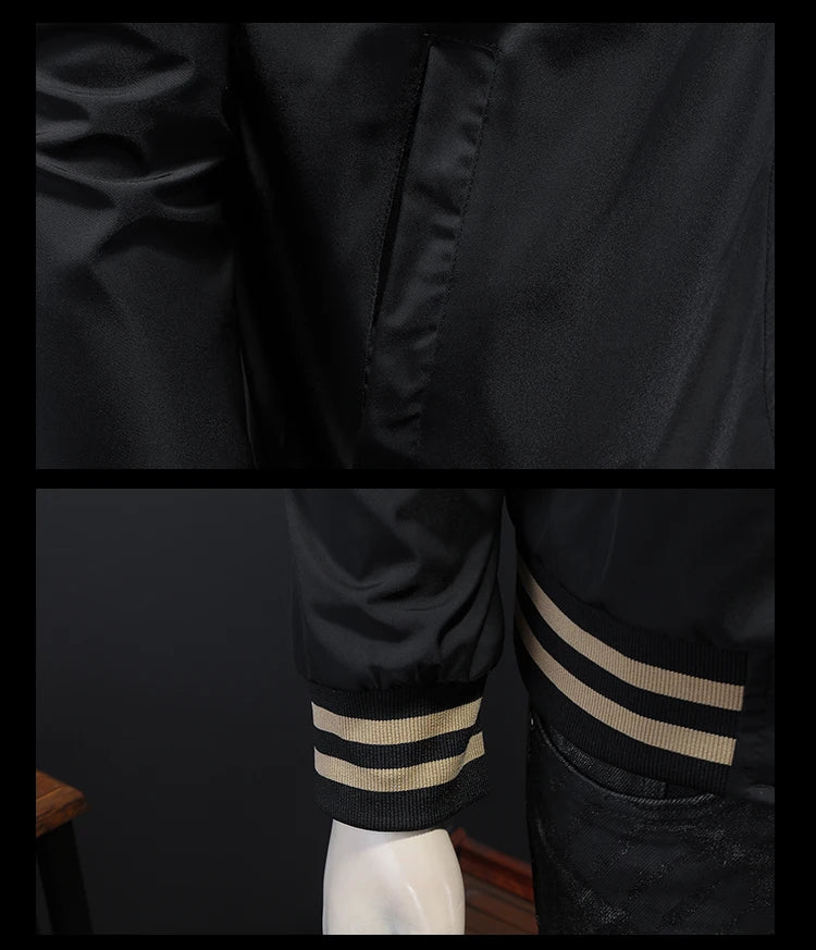 Minglu Spider Embroidery Men's Jackets High Quality Stand Collar Solid Color Sport Casual Spring Autumn Male Coats Plus Size 5XL