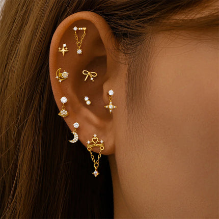 AIDE Heart Round Ball Flat Helix Piercing Earring 925 Sterling Silver Ear Studs Geometric Zircon Exquisite Trinket Studs Aretes PlatiNum