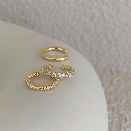 3Pcs/Set Fashion Gold Color Crystal Clip Earrings for Women Girls Minimalist Metal C-shaped Fake Piercing Ear Cuff  Ear Jewelry PlatiNum