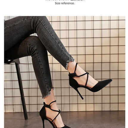 2021 Estate europea e americana pelle scamosciata a punta croce cinturino scarpe tacco alto banchetto da donna discoteca sandali sexy con tacco sottile