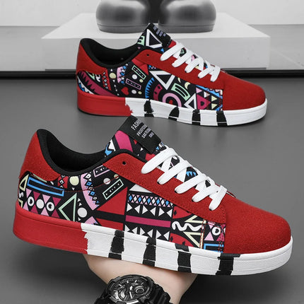 Scarpe vulcanizzate rosse di alta qualità per uomo Sneakers casual unisex 46 Taglia Moda Graffiti Sneakers piatte Scarpe da skateboard da uomo