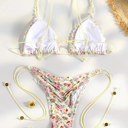 Set Bikini Triangolo Sexy Micro Thong, Costume da Bagno Donna, Biquini con Lacci, Abbigliamento da Spiaggia Stampato, Bikini Thong platinumshop