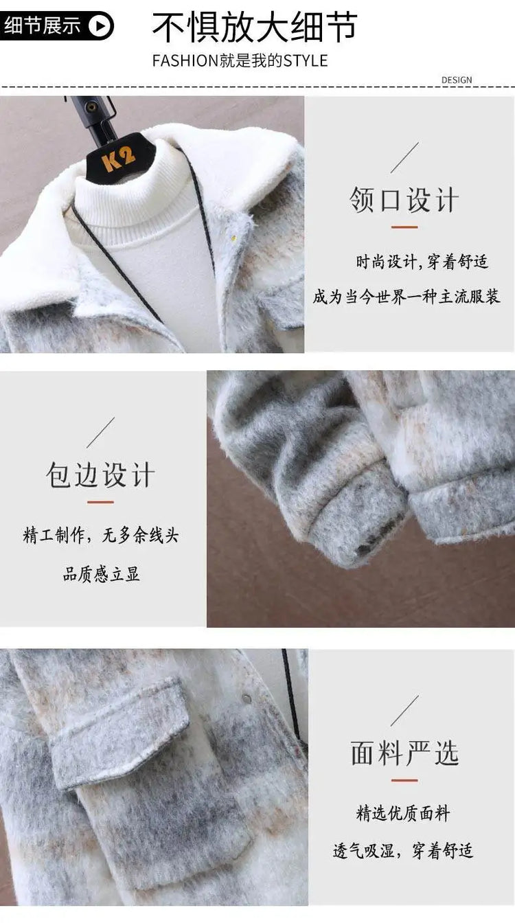 Retro Men's Woolen Coat Winter Add Velvet Keep Warm Jackets Classic Plaid Print Loose Casual Trench Blends Jacket Men Clothing