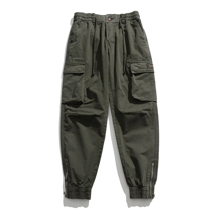 100% Cotton Cargo Pants Men Multi-Pocket Casual Joggers Trousers Mens Military Zipper Fly Full Length Casual Pants No No Belt