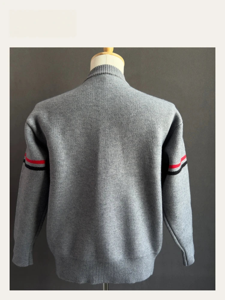 Fashion Men's Knit Cardigan High-End Brand Cartoon Dog Print Design Autumn Winter New Classic Striped Korean Casual Sweater Coat