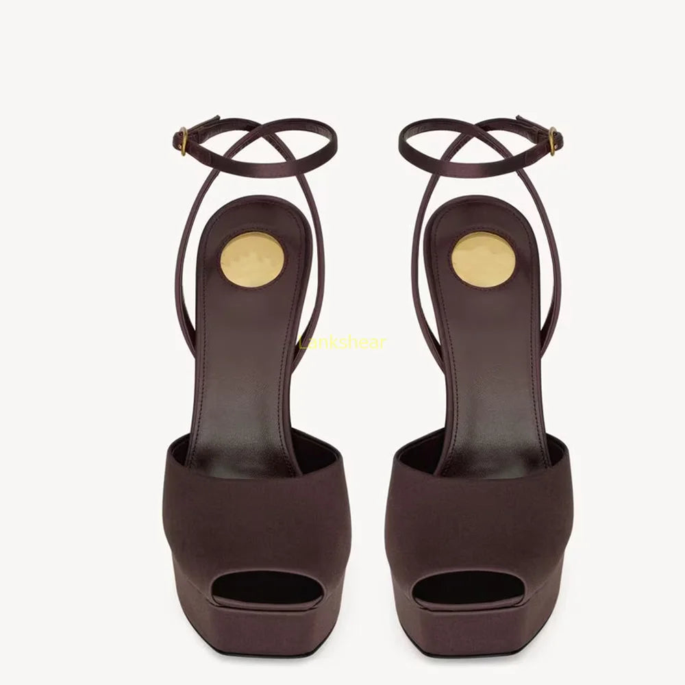 Platform Peep Toe Satin Slingback Pumps Sexy Square Toe Thin Heel Ankle Strap New Arrivals Fashion Women Modern Shoes