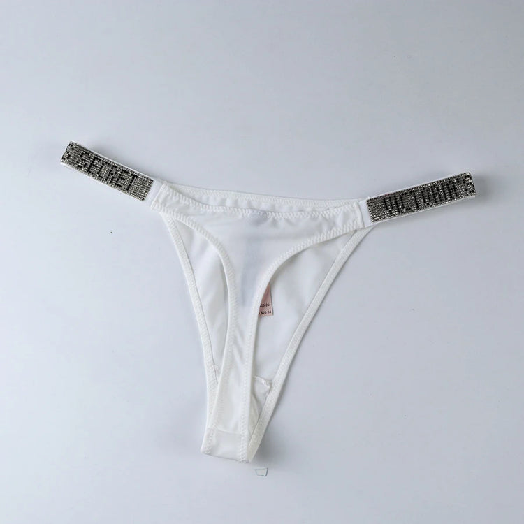 2026 New Satin Letter Rhinestone G-String Women Underwear Sexy Lace Lingerie Low Waist Seamless Panties Panties
