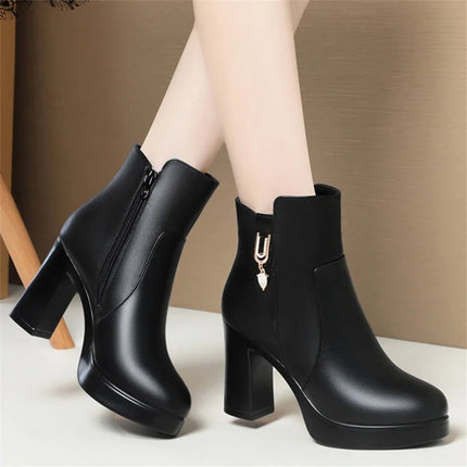 CINESSD Women's Boots Warm Wool Booties High Heel Ankle  2023 New Winter Boots