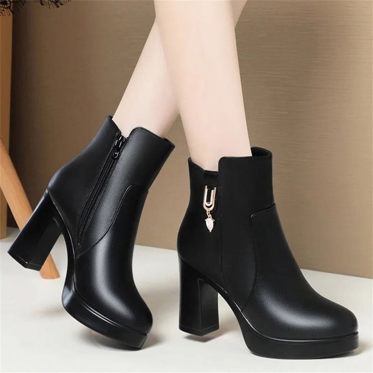 CINESSD Women's Boots Warm Wool Booties High Heel Ankle  2023 New Winter Boots