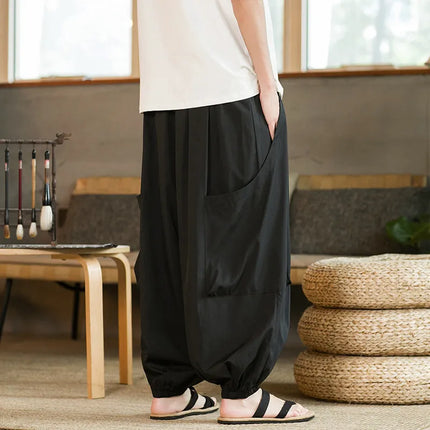 Pantaloni da uomo Harajuku, leggeri, sottili, casual, traspiranti, a gamba larga, stile harem, estivi, da jogging, in cotone, oversize.