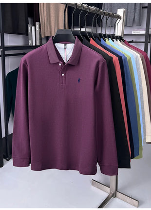 Polo à manches longues de marque haut de gamme 100 % coton, nouveau t-shirt décontracté à revers pour homme d'affaires, confort de luxe avec broderie Paul poney