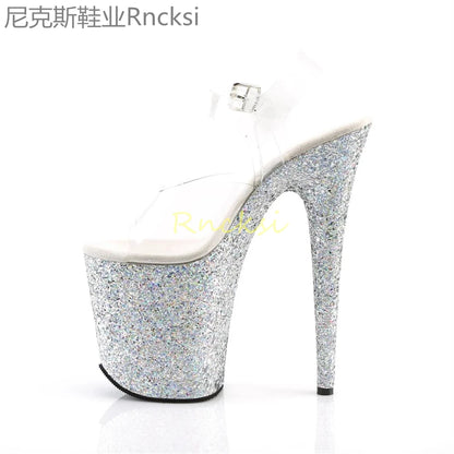 20cm High-heeled sandals women's new transparent word with high heels, stilettos and sexy super high-heeled sandals