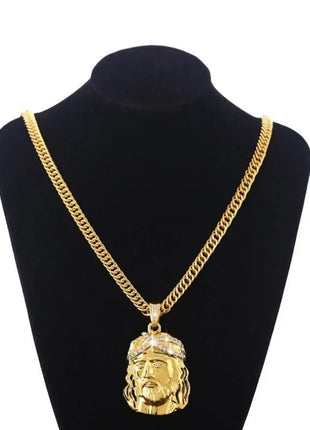 Vintage Christian Ice Crystal Jesus Head Pendant Necklace for Men and Women Cross Catholic Amulet Jewelry PlatiNum