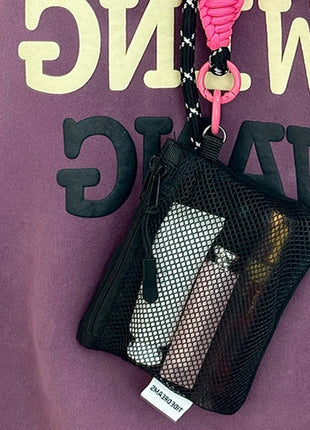 Travel Makeup Storage Bags New Mesh Coin Purse Simple Portable Mini Bag Multi-purpose Square Bag Double-layer Zipper Card Holder PlatiNum
