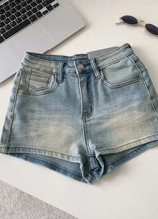 SINGREINY Pantaloncini in denim sfumato da donna, di alta qualità, estetici, casual, comodi, stile americano retrò, basici, da spiaggia