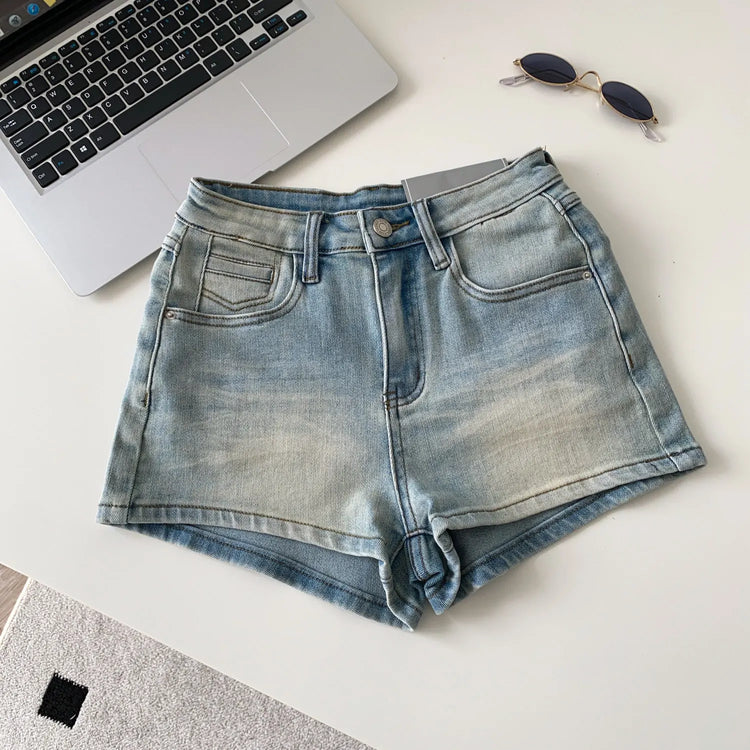 SINGREINY Pantaloncini in denim sfumato da donna, di alta qualità, estetici, casual, comodi, stile americano retrò, basici, da spiaggia