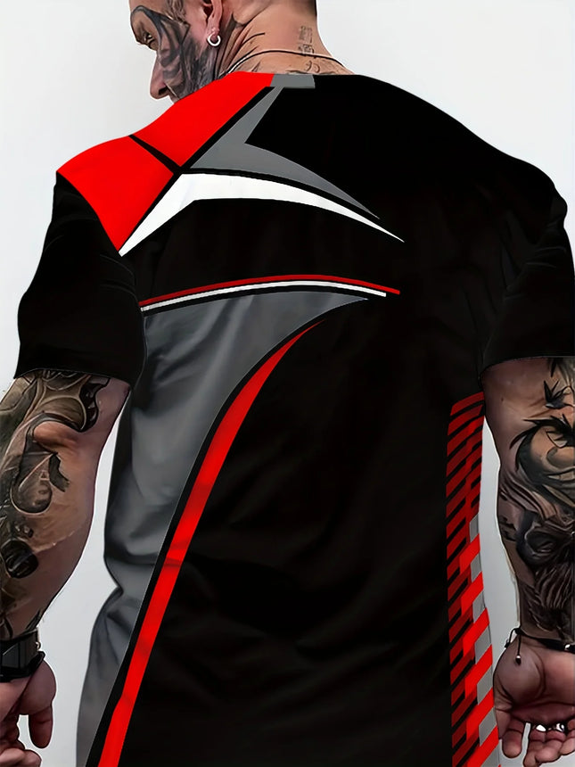 Men's 3D Printed T-Shirt, Polyester Knitted Fabric, Crew Neck, Regular Fit, Breathable Pattern Sports T-Shirt, Summer Casual Fitness Top
