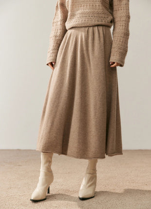 High quality Women's 100% Cashmere High Waisted Umbrella Skirt Autumn Winter Elastic Knitted Fabric Breathable Warm Soft Comfort PlatiNum