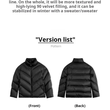 Maden Men's 90% White Duck Down Jacket Black Stand Collar Short Quilted Puffer Jacket Thermal Coat for Winter Streetwear