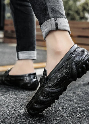 Scarpe Casual da uomo in vera pelle stile coccodrillo mocassini per scarpe comodi da uomo scarpe da uomo Casual Slip on semplici scarpe da guida