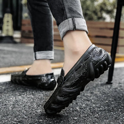 Scarpe Casual da uomo in vera pelle stile coccodrillo mocassini per scarpe comodi da uomo scarpe da uomo Casual Slip on semplici scarpe da guida