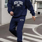 Men's Velvet Thickened Sports Set New York Letter Printed Spring and Autumn Hoodie Set Long Sleeve Casual Comfortable Pocket Hoo PlatiNum