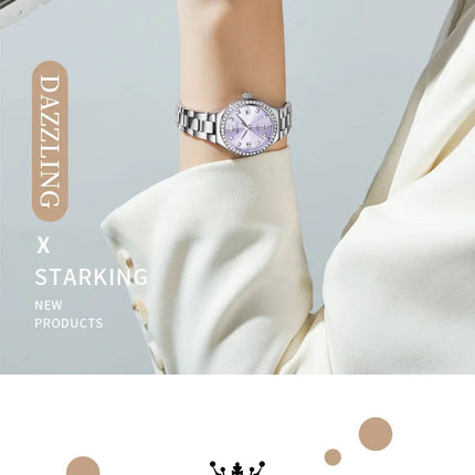 OLEVS 5628 Orologio al quarzo da donna Orologio da polso impermeabile luminoso in acciaio inossidabile con scala di diamanti e funzione data platinumshop