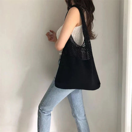 Borse a maglia da donna, borsa tote grande capacità, borsa estiva da spiaggia, borsa grande casual, borse a tracolla intrecciate a nido d'ape, borsa da donna