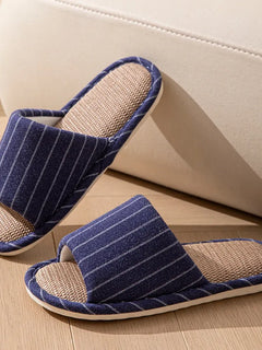 Pantofole da donna primavera e autunno moda striscia di lino per interni antiscivolo comode suola morbida coppia camera da letto scarpe basse causali