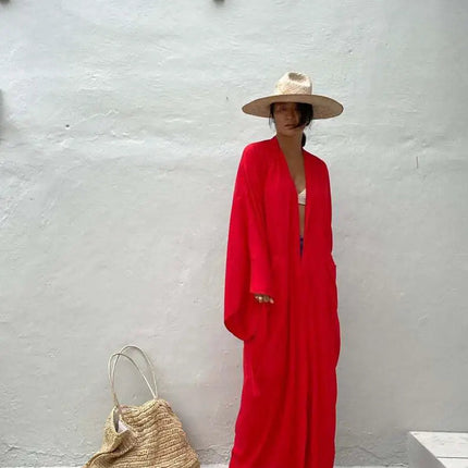Solid Beach Cover Up Women Self Belted Wrap Kimono Dress Costume da bagno 2025 New Robe Summer Beachwear Fornitura in fabbrica platinumshop
